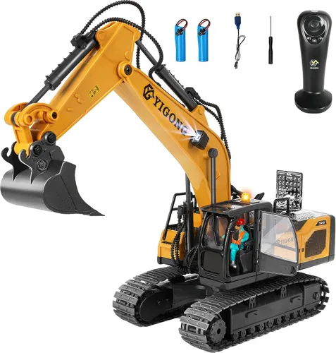 Excavadora de control remoto para niños de 6 a 9 años, juguetes de excavadora controlados por gravedad de 2.4 GHz con luces y sonido, vehículos de