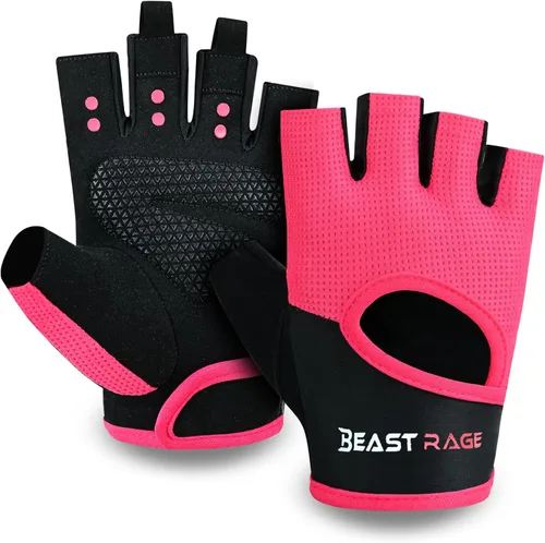 BEAST RAGE Guantes de entrenamiento para hombres y mujeres, guantes de gimnasio sin dedos con protección de la palma, transpirables y ligeros para