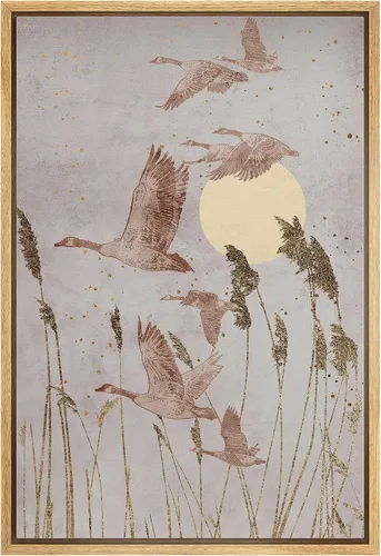 Miniatura 30 de NWT Impresión en lienzo enmarcado para pared, acuarela, grullas, pájaros volando, naturaleza salvaje, ilustraciones de arte moderno decorativo