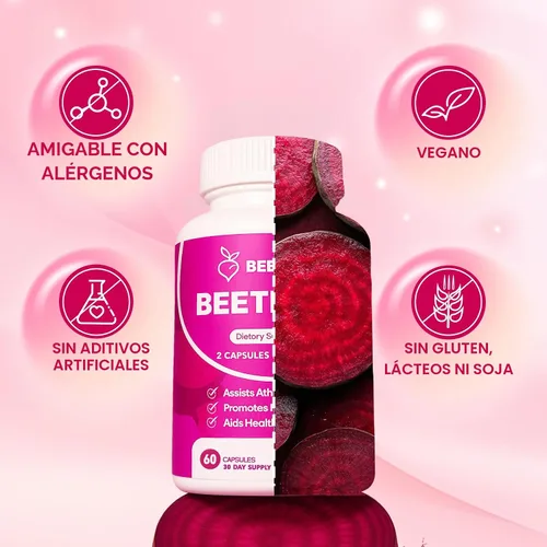 Miniatura 4 de Cápsulas de raíz de remolacha – 1300mg de polvo orgánico de raíz de remolacha, suplemento vegano y sin OGM para energía, resistencia y apoyo al