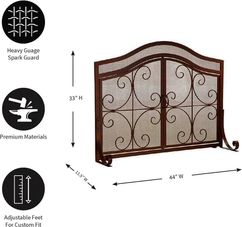 Miniatura 5 de Protector de chimenea con diseño de espirales, de hierro forjado con malla metálica Cobre