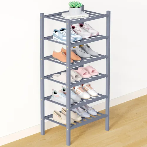 Miniatura 27 de Smiry Zapatero de bambú para clóset, organizador de zapatos apilable de 4 niveles largo de madera, estante de almacenamiento de zapatos Negro