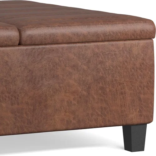Miniatura 12 de SIMPLIHOME Ellis - Mesa auxiliar cuadrada contemporánea de 36 pulgadas de ancho, otomana de almacenamiento en piel sintética vegana envejecida