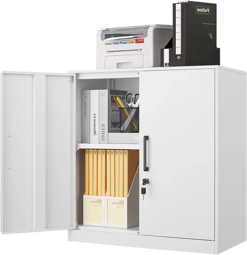 Miniatura 10 de LUCYPAL Armarios de almacenamiento de metal con 2 puertas y asa, gabinete de almacenamiento con bloqueo de acero con estantes ajustables, gabinete