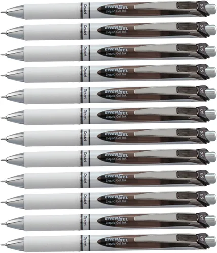 Pentel EnerGel Pearl RTX - Bolígrafo de gel (0.020 in), línea fina, punta de aguja, tinta negra, caja de 12 unidades (BLN75PW-A)