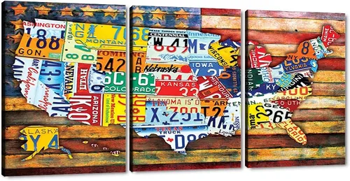 Miniatura 14 de MAMAGO Lienzo decorativo para pared, diseño de mapa de Estados Unidos, 3 paneles, fondo de madera, mapa de Estados Unidos, imagen y póster, arte