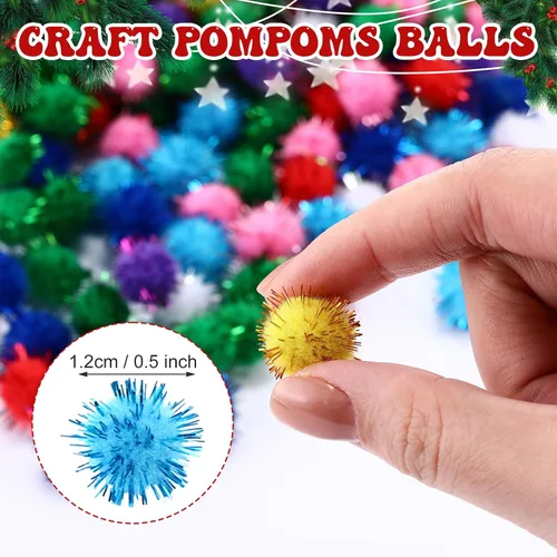 Miniatura 2 de HESTYA 500 pompones de Navidad brillantes de 0.5 pulgadas, deslumbrantes, esponjosos, pequeños pompones de fieltro con purpurina para manualidades