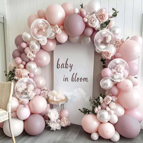 Miniatura 9 de Guirnalda de globos azul empolvado y blancos, kit de arco de globos Bobo de perlas azul claro con doble relleno para cumpleaños, baby shower, boda