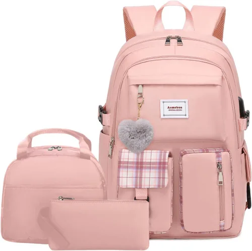Miniatura 13 de Acmebon Conjunto de mochila para portátil de moda espaciosa para niña, conjunto casual de mochila para mujer, color negro