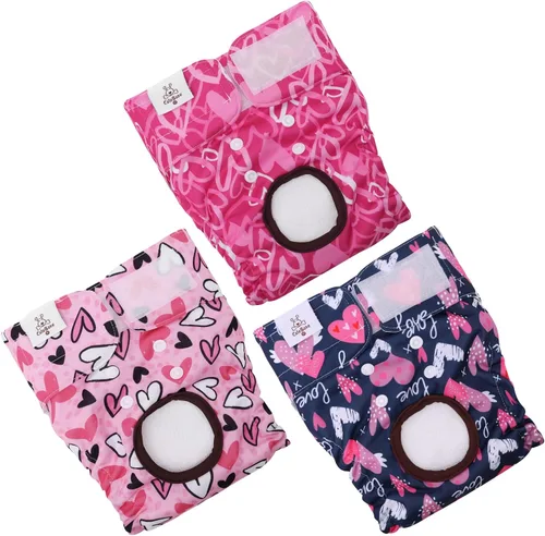 CuteBone Pañales para Perras Hembras Lavables Pequeño Mediano Grande Paquete de 3 Pañales Reutilizables para Perritas Pantalones de Período para