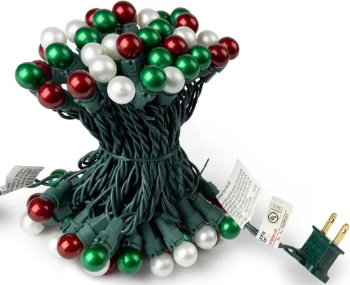Miniatura 8 de Juego de mini luces de globo de cristal perlado, 70 bombillas LED G15 rojas, verdes y blancas cálidas, para interiores y exteriores, 25.3 pies