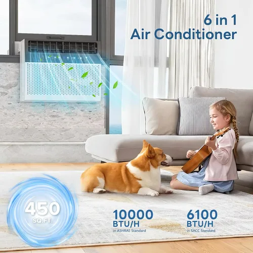 Miniatura 3 de ZAFRO Aire acondicionado de ventana en forma de U de 10000 BTU que enfría hasta 450 pies cuadrados, unidades de aire acondicionado de ventana 6 en 1