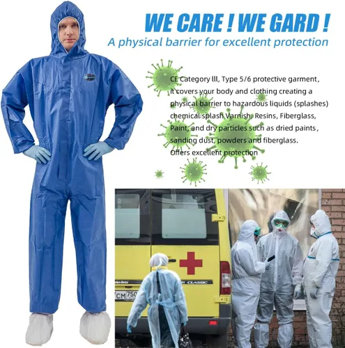 Miniatura 3 de Vicogard Monos Protectores Desechables Coveralls, Cremallera Frontal Cintura Elástica y Puños en Tobillos, Traje de Aislamiento SMS con Capucha
