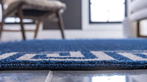 Miniatura 4 de Unique Loom Athens Collection - Alfombra clásica geométrica moderna con diseño de borde (8 pies x 8 pies, redonda, azul marino/beige)
