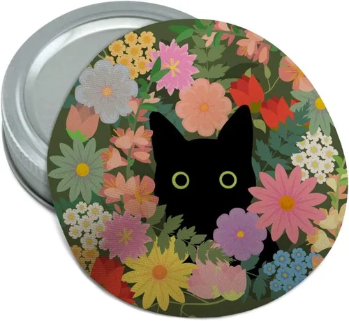 Gato negro escondido en primavera flores redondo goma antideslizante tarro agarrador tapa abridor