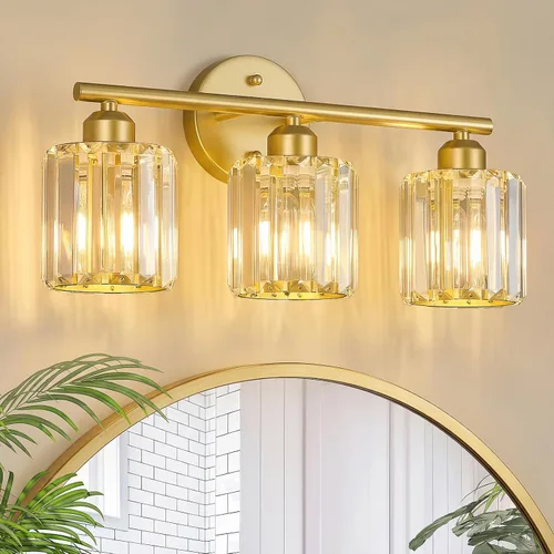 Miniatura 9 de Moderna lámpara de tocador de cristal de 2 luces, lámpara vertical de baño de níquel cepillado sobre espejo para tocador y lavabo, compatible