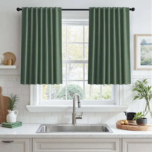 Miniatura 29 de UHITECH - Cortinas opacas beige para sala de estar, cortinas cortas de 35 pulgadas para habitación, cortinas negras para ventanas pequeñas, paneles