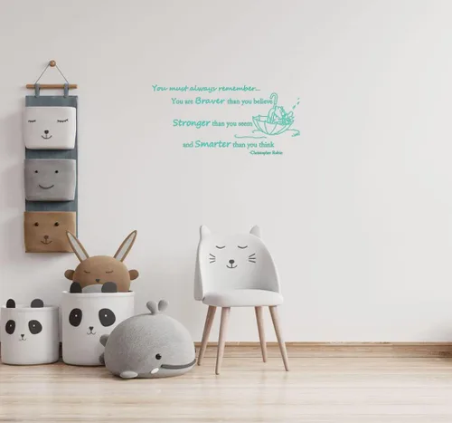 Miniatura 5 de Wall Decals Quote Winnie Pooh Braver Stronger Smarter Vinyl Sticker Baby Boy Girl Bedroom Nursery Home Decor L343 (56in x 26in, lime tree green)