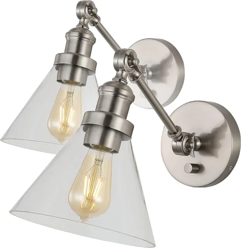 Miniatura 8 de JONATHAN Y Aplique de pared LED ajustable de níquel de 8 pulgadas, lámpara de pared enchufable con interruptor de atenuación, pantalla de vidrio