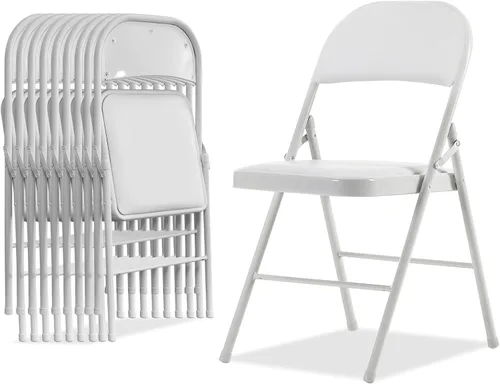 Miniatura 27 de Karl home Paquete de 12 sillas plegables blancas con asientos acolchados para exteriores e interiores, asiento comercial apilable portátil con marco