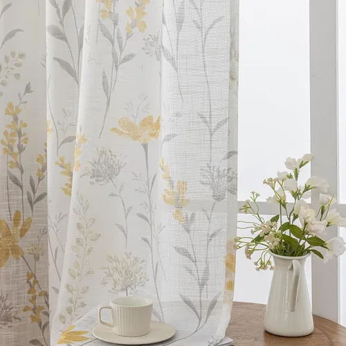 Miniatura 13 de SUOUO Cortinas blancas semitransparentes con hojas azules para dormitorio, comedor, sala de estar, lino texturizado de 84 pulgadas de largo