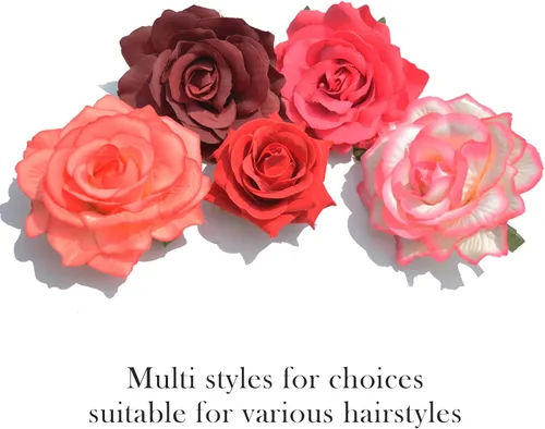 Miniatura 6 de DRESHOW 5 Pack Flower Brooch Head Ornament Bride Women Rose Flower Hair Accessories Wedding Hair Clip Flamenco Dancer