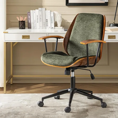 Miniatura 3 de La silla de oficina moderna que necesitas con tapicería de poliéster y madera curvada ergonómica. Silla giratoria de escritorio con altura ajustable