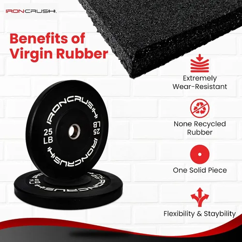 Miniatura 4 de Iron Crush Juego de placas olímpicas para parachoques, pesas de goma virgen para entrenamiento de fuerza, se adapta a pesas de 2 pulgadas, se venden