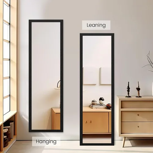 Miniatura 2 de Beauty4U Espejo de Pared de Cuerpo Entero - A Prueba de Explosiones, Rectangular con Marco Flotante para Decoración de Habitaciones, 50" x 14", Negro