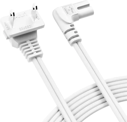 Cable de alimentación de TV, cable de alimentación universal de 2 clavijas en ángulo no polarizado de 18 AWG, NEMA 1-15P a IEC320 C7 figura 8