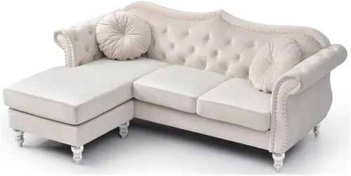 Miniatura 5 de Glory Furniture Sofá de terciopelo Hollywood Chaise en marfil