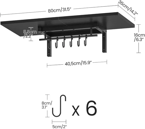 Miniatura 4 de CHOEZON Estantes para Ollas Montados en Pared, Juego de 2 Estantes Colgantes para Ollas, Estantes Flotantes, Estantes de Pared, Colgadores Vintage
