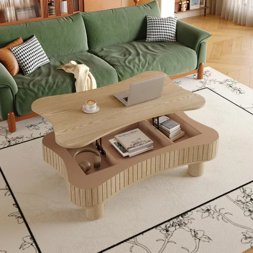Miniatura 33 de 31.52" Square Lift Top Coffee Table with Storage, Natural Rattan & Hemp Rope, Adjustable Function, Vintage Farmhouse Center Table for Living Room