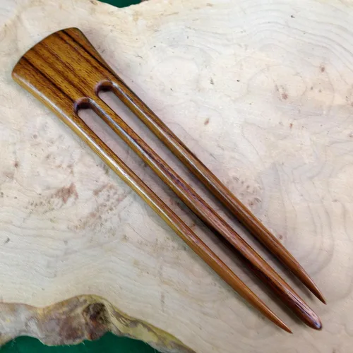 Miniatura 7 de JWL (1) Horquilla de madera de teca de tres puntas de 6 pulgadas para el pelo recto, estilo hawaiano