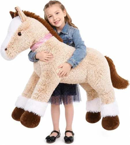 Miniatura 11 de MaoGoLan Peluche de caballo grande para niño, juguete de peluche de caballo grande para niña y niño, poni hinchable para niños, almohada de peluche