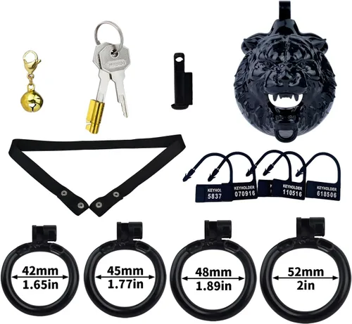 Miniatura 4 de Jaula ligera para el pene dispositivo de castidad con 4 anillos y llaves, jaula de pene masculina con bloqueo invisible y campana, juguetes sexuales