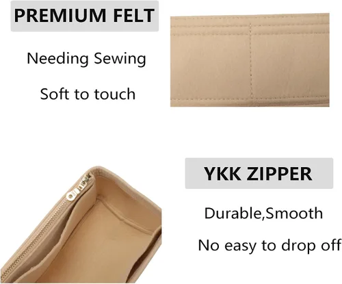 Miniatura 4 de Doxo Organizador de bolso para bolsos y bolsos, organizador de bolsa de fieltro con cremalleras, se ajusta a LV Nice Mini y más. (fieltro beige)