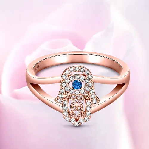 Miniatura 9 de Hamsa - Anillo para el mal de ojo para mujer, anillo de plata de ley con mano de Fátima, oro rosa, protección espiritual de la buena suerte, amuleto