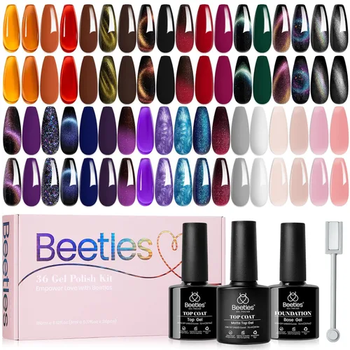 Miniatura 8 de Beetles - Juego de esmaltes de uñas de gel, 20 colores, colección Cozy Campfire Shade, juego de esmaltes de gel naranja, amarillo, verde, marrón