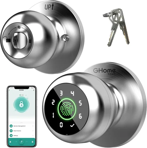 Miniatura 11 de GHome Smart - Cerradura de puerta de huellas dactilares inteligente, perilla de puerta de huellas dactilares inteligente 4 en 1 con teclado, control