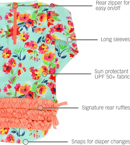 Miniatura 3 de RuffleButts - Traje de baño de manga larga, de una pieza, para bebéniñas, con protección solar UPF 50+
