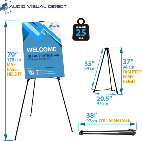 Miniatura 3 de Caballete de visualización telescópico de aluminio ligero, 70 pulgadas, negro
