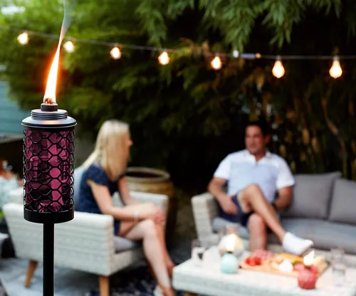 Miniatura 4 de TIKI Antorcha convertible de cristal de panal de abeja de 65 pulgadas, iluminación decorativa de exterior burdeos para decoración de patio, césped