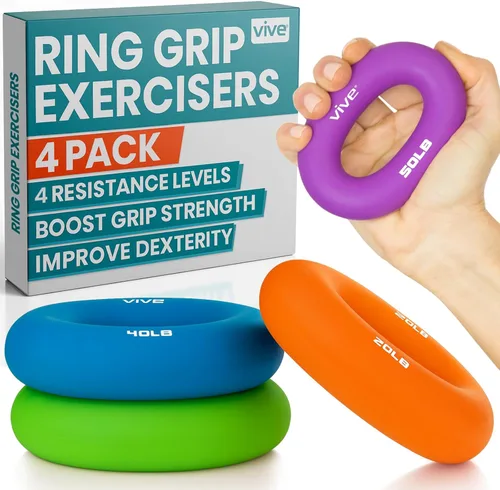 Vive Anillo de agarre fortalecedor de mano (paquete de 6) – Ejercitadores de mano de anillo de antebrazo – Pinza exprimidora de silicona para