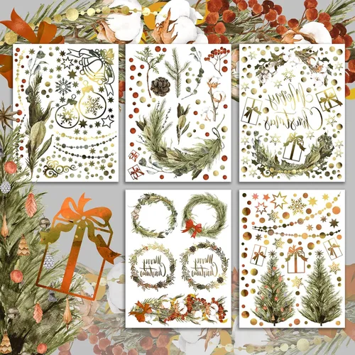 Miniatura 5 de HANATABA - Paquete de papel (15 hojas de 8 x 11 pulgadas) para árbol de Navidad y corona de HANATABA - Imágenes de efímera con estilo Art Deco Papel