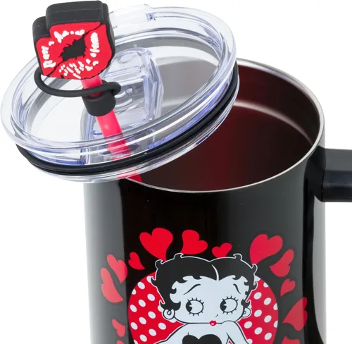 Miniatura 5 de Silver Buffalo Betty Boop Core - Vaso de acero inoxidable con tapa para pajilla, tapa, popote y asa, 40 onzas
