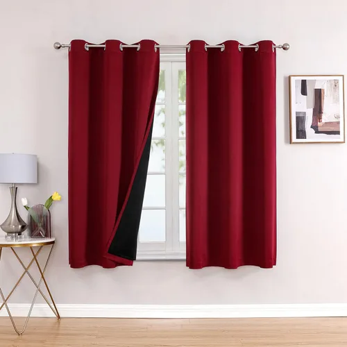 Miniatura 70 de ChrisDowa - Cortinas 100% opacas, para dormitorio, con forro negro, 2 capas gruesas, aislamiento térmico y ojales, 63 pulgadas de largo, juego de 2