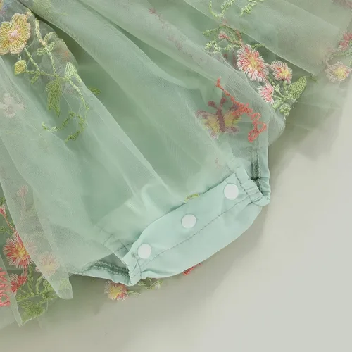 Miniatura 5 de Vestido de verano para bebé niña, con tirantes ajustables, sin espalda, bordado floral, tutú de cumpleaños
