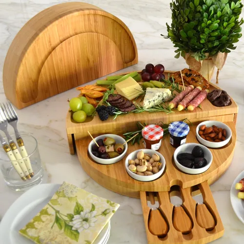 Miniatura 2 de Picnic at Ascot Tablero de queso/charcutería de bambú grabado personalizado de lujo con accesorios, diseño innovador patentado, calidad asegurada
