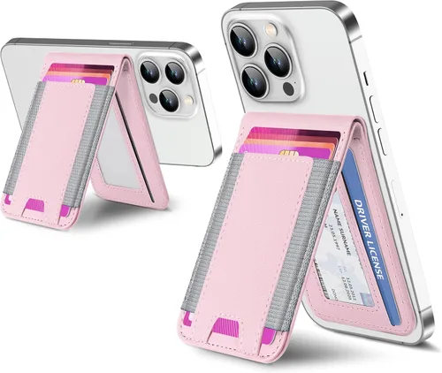 ExtreLife para billetera Magsafe, soporte ajustable, ventana de identificación abierta, billetera magnética para iPhone 17/16/15/14 Pro Max/14 Rosa